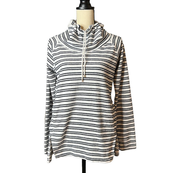Tommy Hilfiger Cowlneck Pullover Top with Black and White Stripes Size Medium - Picture 1 of 5